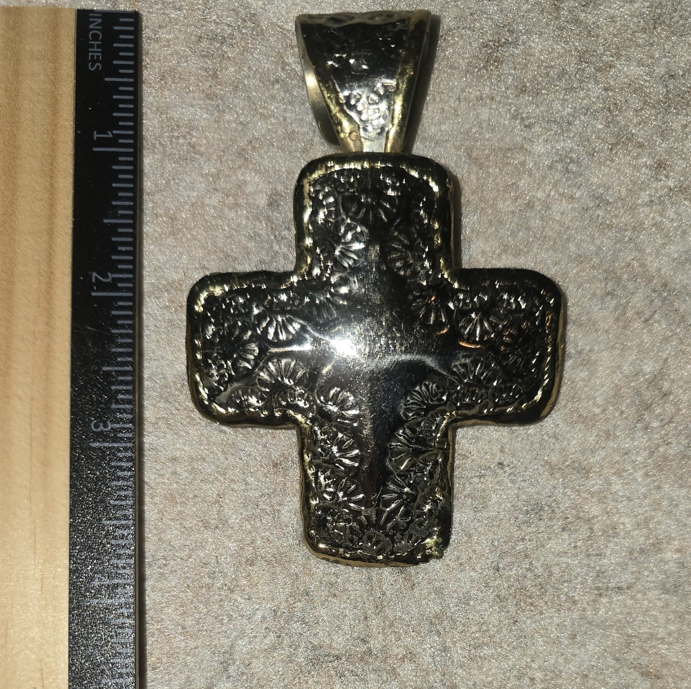 Large Orthodox Silver Gold Trim Cross Pendant for Necklace • Made In Mexico